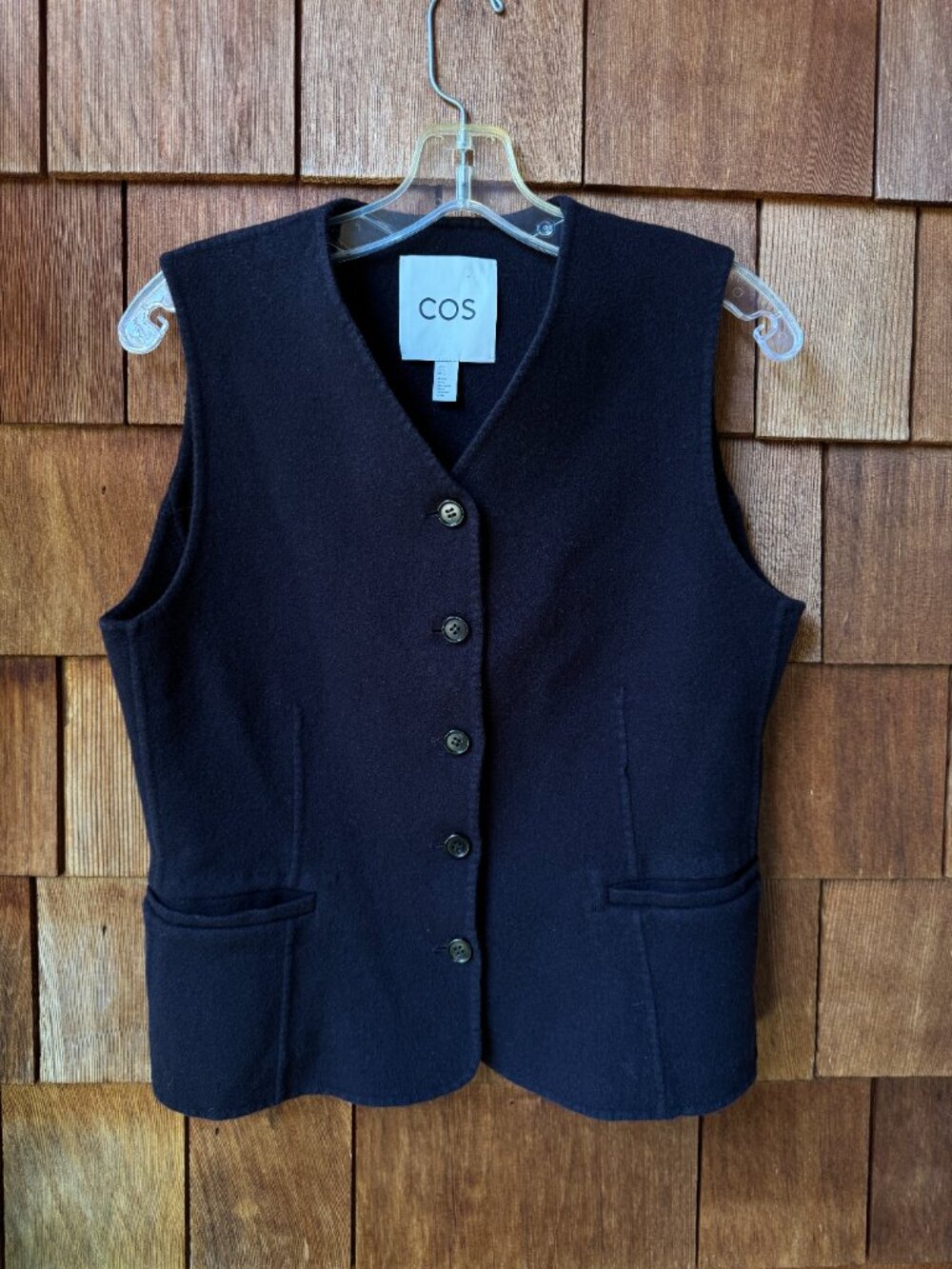 COS Black Double Faced Wool Blend 5 Button Waistcoat/Vest in Women's 10